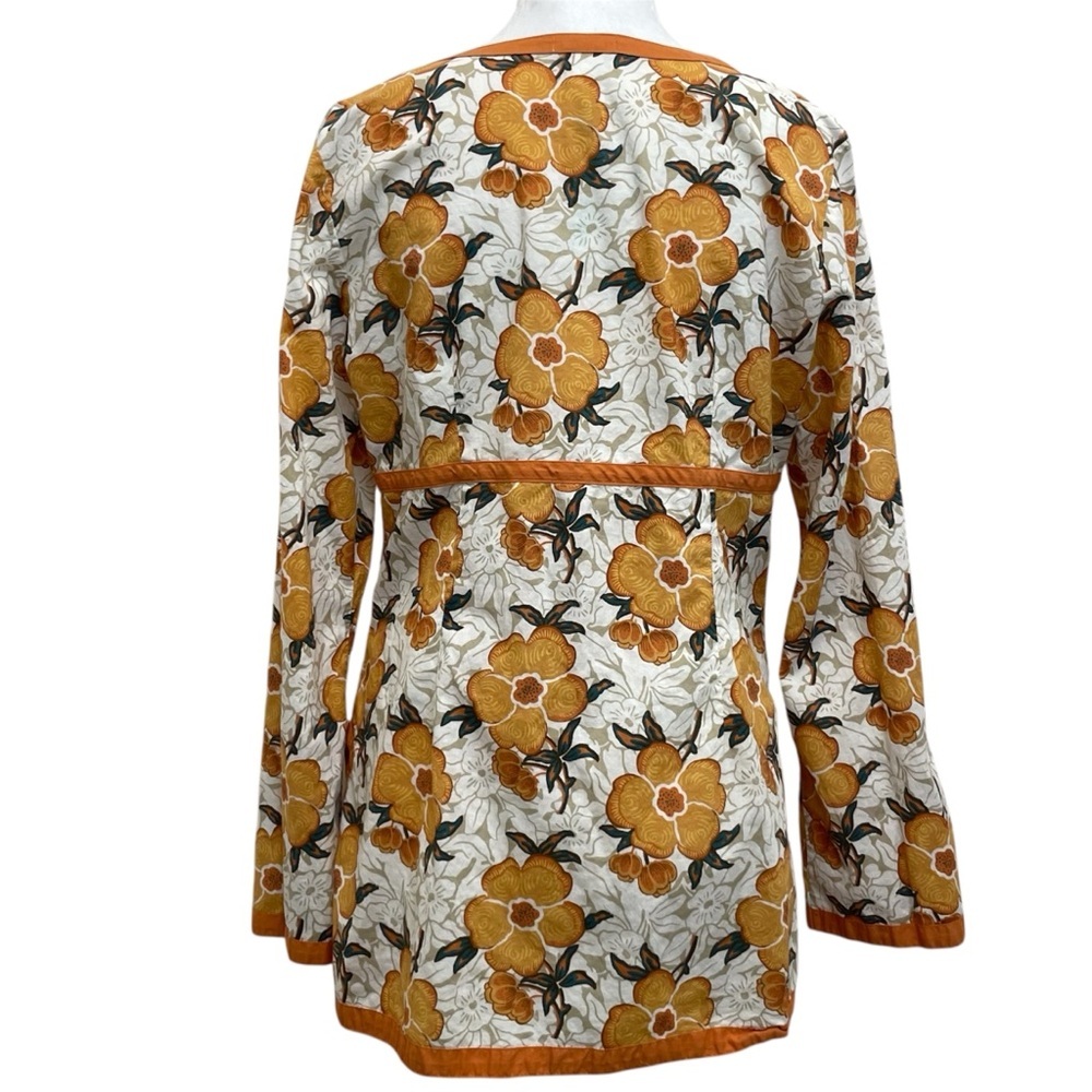 Liz & Co Vintage Cotton White & Orange Floral Button Front Peasant Blouse - Picture 3 of 10